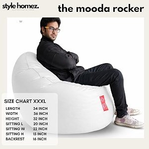 style homez premium leatherette mooda rocker lounger bean bag xxxl size elegant white color cover only