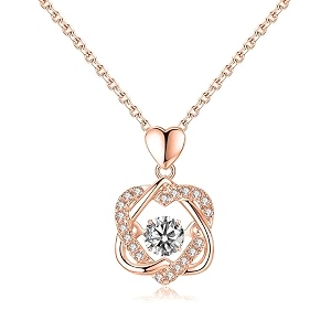 style kraft stylish rose gold heart dancing stone pendant necklace for women and girls - sparkling crystal jewelry with link chain - perfect birthday and valentine gift for her