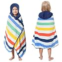 Style Quarters 100% Cotton Kids Hooded Bath Towel with Colorful Stripe Design - Large 50"x24" Soft Terry Toddler Beach Towel, Rainbow Hooded Towel for Boys & Girls (Rainbow)
