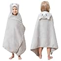 Style Quarters 100% Cotton Kids Hooded Bath Towel with Embroidery - Large 50"x24" Soft Terry Toddler Beach Towel, Cartoon Cat Hooded Towel for Boys &amp; Girls (Grey Cat)