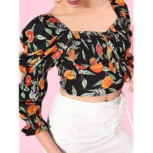 Style Quotient Black Orange Print Sweetheart