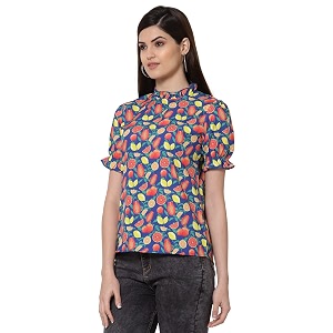 Style Quotient Blue Geometric Print Crepe Top