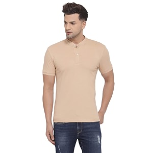 Style Quotient Men Beige Solid Mandarin Collar