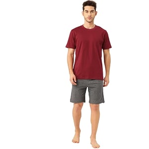 Style Quotient Men Maroon Grey Solid