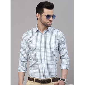 Style Quotient Men White and Turquoise Checks