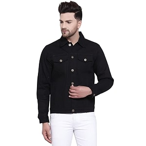 Style Quotient Mens Black Solid Denim Jacket