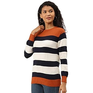 Style Quotient Womens Green Striped Regular Sweaters