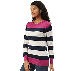 Style Quotient Womens Green Striped Regular Sweaters
