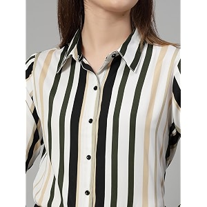 Style Quotient Women Beige White Stripe Printed