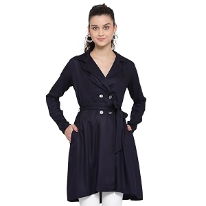 Style Quotient Women Black Solid Double-Breasted Trench
