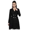 Style Quotient Women Black Solid Double-Breasted Trench