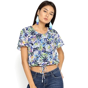 Style Quotient Women Blue Printed Blouson Crop