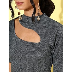 Style Quotient Women Charcoal Grey Solid Cut-Out