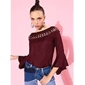 Style Quotient Women Maroon Lace Top