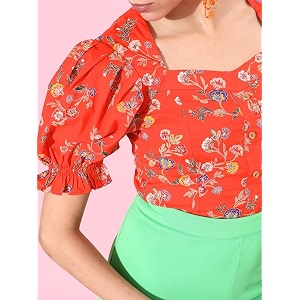 Style Quotient Women Orange Floral Print Sweetheart