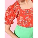 Style Quotient Women Orange Floral Print Sweetheart