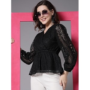 Style Quotient Women Peach Lace Casual Top