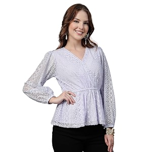 Style Quotient Women Peach Lace Casual Top