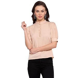 Style Quotient Womens Black Solid Puff Sleeves