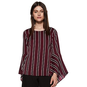 Style Quotient Womens Burgundy Vertical Stripes Top