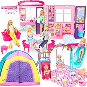 style shine 1-story dollhouse foldable doll house playset for kid age 3