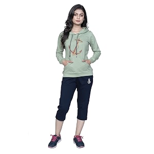 Womens Embroidered Printed Cotton Hooded Full Sleeve