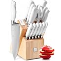 Styled Settings White Knife Set with Block and Sharpener, 14-Piece