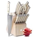 Styled Settings White Knife Set with Block and Sharpener, 14-Piece