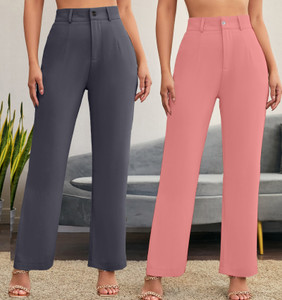 stylefabs pack of 2 women regular fit pink cotton blend trousers