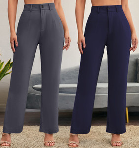 stylefabs pack of 2 women regular fit pink cotton blend trousers