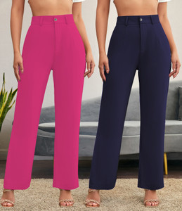 stylefabs pack of 2 women regular fit pink cotton blend trousers