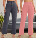 Stylefabs Pack of 2 Women Regular Fit Pink Cotton Blend Trousers