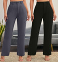 Stylefabs Pack of 2 Women Regular Fit Black Cotton Blend Trousers