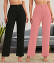 Stylefabs Pack of 2 Women Regular Fit Black Cotton Blend Trousers