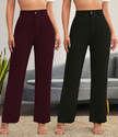 Stylefabs Pack of 2 Women Regular Fit Black Cotton Blend Trousers