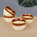StyleMyWay Studio Pottery Ribbed Ceramic Dining Bowls (Set of 4, 350 ml Each, Off White &amp; Brown) | Vegetable &amp; Dessert Serving Bowls | Katoris