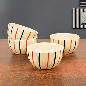 stylemyway studio pottery ceramic striped dinner bowls set of 4 350 ml each off white amp multicolor  ceramic bowls for curries or lentils  katoris