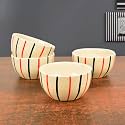 StyleMyWay Studio Pottery Ceramic Striped Dinner Bowls (Set of 4, 350 ml Each, Off White &amp; Multicolor) | Ceramic Bowls for Curries or Lentils | Katoris