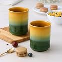 StyleMyWay Studio Pottery Ombre Ceramic Glasses (Set of 2, Sea Green &amp; Creamy Beige, 250 ml Each) | Tea Glasses | Water &amp; Juice Tumblers