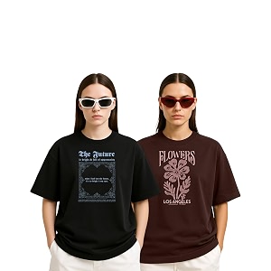 Womens Oversized Cotton Blend Graphic T-Shirt Combo
