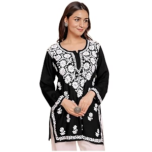 StyleScope Womens Rayon Floral Embroidered Short Kurti