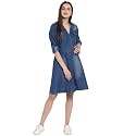 StyleStone 3323DnmCrossBtnDrs Women39s Denim Dress with V
