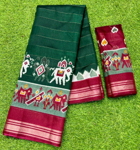 STYLEVEDA Animal Print Bollywood Cotton Silk Saree