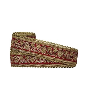 stylewell cwg0246 9 mtr roll and 508cm width red and golden floral zari designer gota trim laces and borders for bridal ethnic dresses suits sarees falls lehengas embellishment sewing decorations