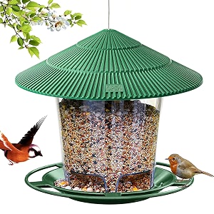 stylex store hanging bird feeder for outdoors weatherproof wild bird seed feeder with rainproof roof large capacity transparent seed container easy fill clean patio amp backyard bird feeder green