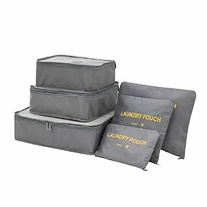 styleys polyester travel organizer packing cubes cosmetics makeup garment storage bags organiser set of 6 s1037_grey