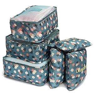 styleys polyester blue floral travel organizer packing cubes garment bag set of 6_s1037p