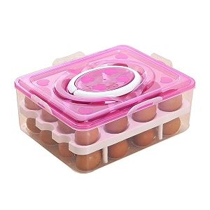 styleys double layer plastic 32 grid egg storage box for refrigerator kitchen with lid pink_s11063 square