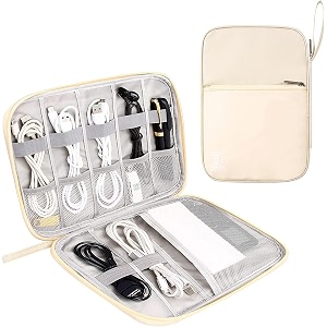 styleys electronics organizer travel cable organizer bag compact waterproof electronic accessories cord case for hard drives cables cords chargers beige - s12002