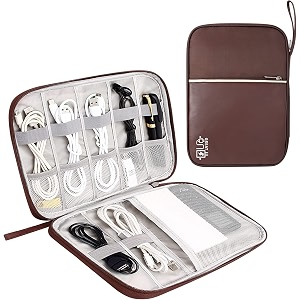 styleys electronics organizer travel cable organizer bag compact waterproof electronic accessories cord case for hard drives cables cords chargers brown - s12002
